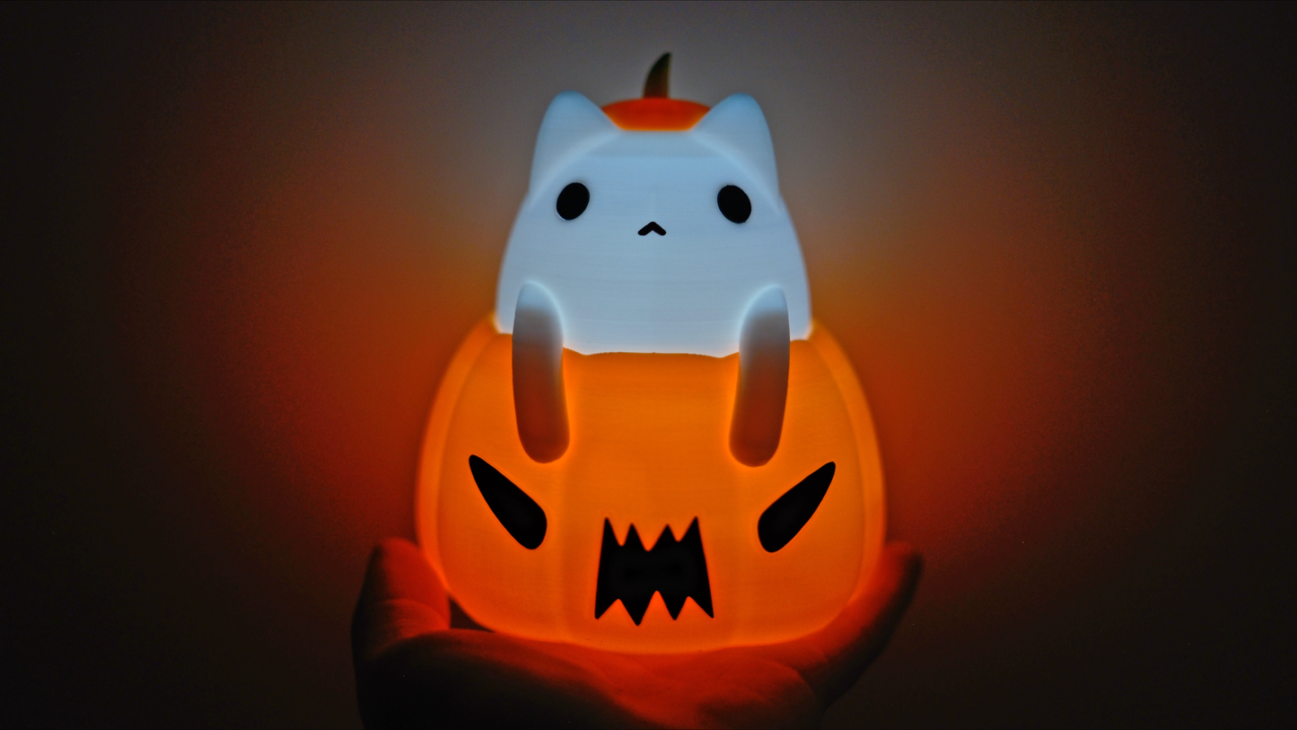 Cat in a Pumpkin Lamp